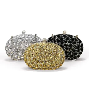 Oval Shape Large Diamond Bag Women Evening Party Clutch Rhinestone Handbag Evening Bag
