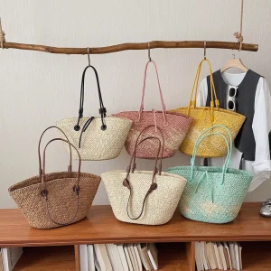 Oversize Straw Beach Tote Bag Large Capacity Hollow Crochet Woven Vacation Seaside Women Shoulder Handbag Factory Supply