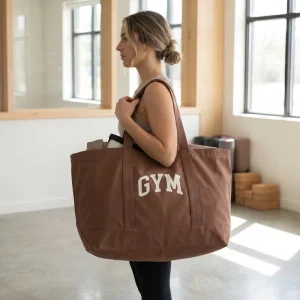 Oversized Canvas Yoga Tote Bag Large Capacity Beach Shopping Bag With Inner Pocket Multifunctional Gym & Travel Bag