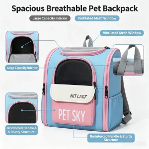 Oxford PU Square Pet Backpack Warm Breathable Lightweight Transparent Large Capacity Cat Carrier Zipper Closure Portable Double