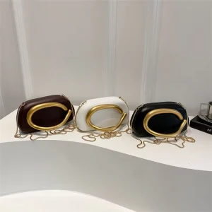 PU Clutch Bag for Women Single Metal Decoration Wrist Chain European American Cross border Evening Dress Crossbody Bag