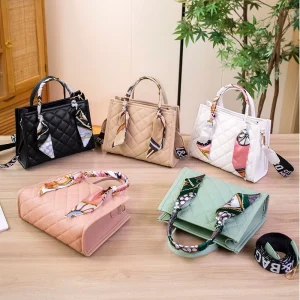 PU Embroidered Rhombus Printed Small Square Crossbody Women’s Bag with Zipper Closure Handbag