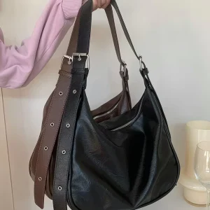 PU Hobo Bags for Women Leather Shoulder Bag Vintage Slouchy Hobo Purse with Zipper Fashion Crossbody Bags for Women