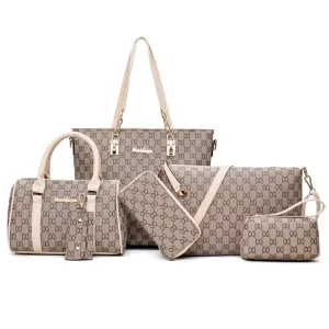 PU Large Capacity Six in One Waterproof Chic Leather Handbags for Women