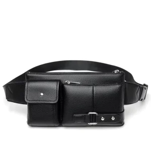 PU Leather Adjustable Waist Fanny Pack Travel Belt Bag with Zip Pockets Lightweight Fashion Chest Bag Unisex