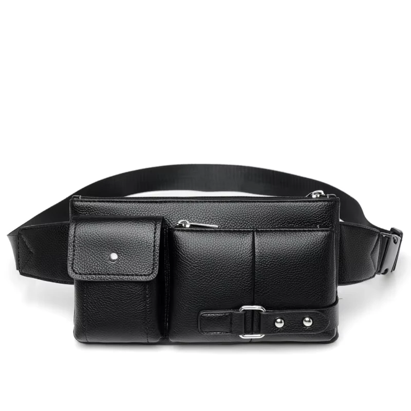 PU Leather Adjustable Waist Fanny Pack Travel Belt Bag with Zip Pockets Lightweight Fashion Chest Bag Unisex