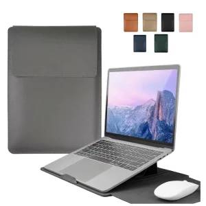 PU Leather Computer Bag Laptop Sleeve 13 14 15.6 Inch Grey Waterproof Shockproof Notebook Carry Case For Men Women