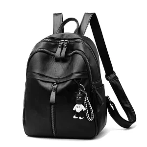 PU Leather Female Backpack Fashion Leisure Large Capacity Travel Bag Student Korean Zipper Closure Soft Handle