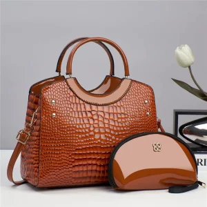PU Leather Handbags Charm Metal Grip Shoulder Handbags Women Satchel 2 Pieces Set Tote Bags for Ladies