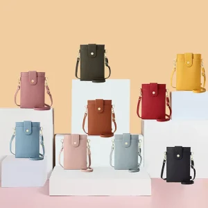 PU Leather Women Vintage Fashion Crossbody Bag Portable Phone Purse Minimalism Card Slot Wallet Neck Strap Bag
