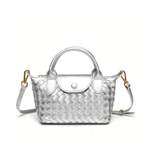 PU Leather Woven Checkered Mini Satchel Bag Factory Direct Women Multi Way Shoulder Handbag for Travel