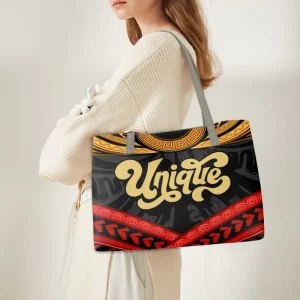 PU Shoulder Strap Tote Handbag Custom Papua New Guinea Patterns Motivational Quote Everyone Is Unique Casual Fashion Zipper