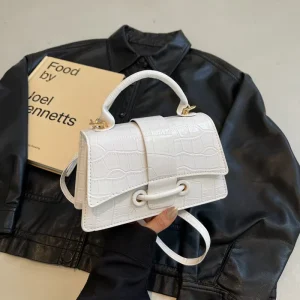 PU Small Square French style Versatile Crocodile pattern Womens New Trendy Minimalist Handbag Button Closure