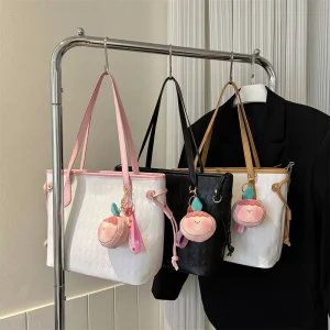 PU Solid Color Tote Bags for Women with Chains Large Capacity Messenger Bag and Zipper Closure