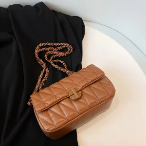 PU Square Rhombic Chain Handbags for Women Sac Fashionable All Match Embroidery Daily Life Small Shoulder Crossbody Bag