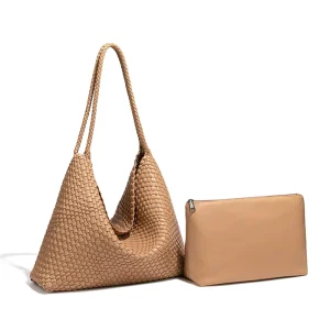 PU Woven Women’s Handbag Two Handles Large capacity Soft Shoulder Tote All Season Simple Casual Daily Bag Custom Logo