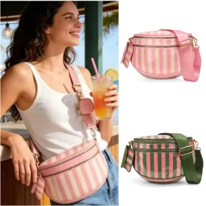 PVC Crossbody Saddle Bags Large Capacity Waterproof Shoulder Bag Portable Women Striped Bum Bag With Mini Purs