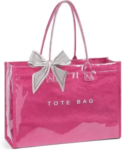 PVC Tote Bag for Women Large Plastic Tote Purse Work Kraft Paper Letter Print Shoulder Bag Carry All Hobo Handbag