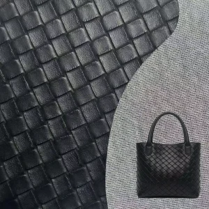 PVC Woven Embossed Leather Fabric Nonwoven Backing Water Resistant Synthetic Leather Handbags Accessories Furniture
