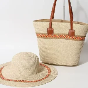 Paper Bag & Hat Set with Zipper Closure Portable Design Urban Minimalist Style Solid Color Polyester Lining for Leisure Travel