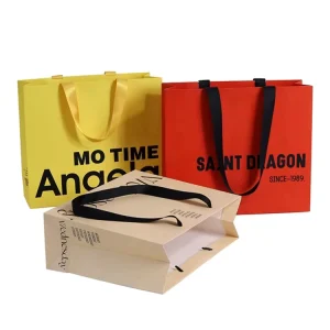 Paper Packaging Bags With Custom Logos Printed for Clothes Shoes Craft Gift Paper Shopping Bag With Ribbon