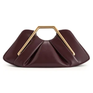 Party Bag Simple Metal Handle Chains Waterproof Evening Clutch Women PU Leather Soft Solid Color Pleated Design