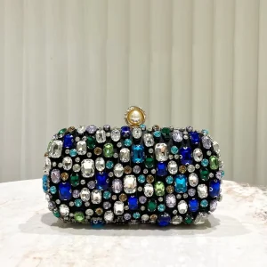 Party Handbag Chain Crossbody Handmade Bag Colorful Rhinestone Clutch Bag Women Elegant Evening Bags Banquet Handbag