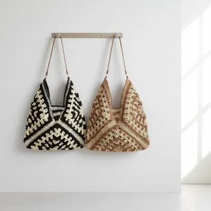 Patterned Woven Straw Hobo Bag Contrast Color Large Shoulder Bag for Women Summer Vacation