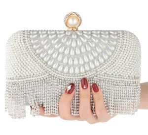 Pearl Silver Clutch Evening Bag Lady Rhinestone Elegant Clutch Evening Bag Diamond Evening Bag