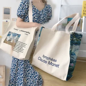 Personal logo Printed Cotton Tote Bag Large Capacity Shopping Canvas Bag