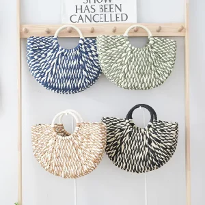 Personalised Embellished Pearl Initial Straw Beach Tote Bag with Canvas Lining Open Top Luxury Bride Summer Bag