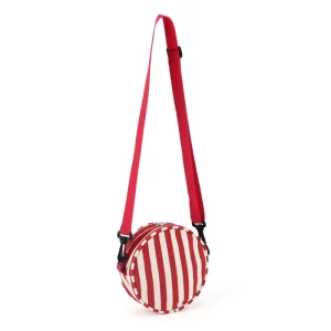 Personalized Custom Portable Round Striped Cotton Canvas Toiletry Cosmetic Makeup Bag with Adjustable Shoulder Strap