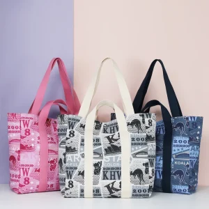 Personalized Eco Friendly Custom Logo Long Handle Zipper Pocket Large Capacity Reusable Travel Shopping Cotton Tote Bag