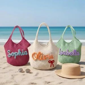 Personalized Spring Summer Winter Beach Tote Bag for Women Custom Name Bridesmaid Bride Travel Tote