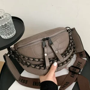 Personalized Wide Shoulder Belt Waist Bag Fashionable Chain Crossbody Women’s Single Shoulder Chest Bag B0025