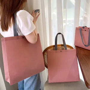 Pink Button Clothing Store Non Woven Biodegradable Tote Bag Custom Logo Thickened Women’s Clothing Packaging Eco Friendly Custom