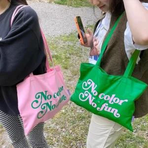 Pink Green Color Tote Shopping Bag Long Handle Custom Logo Canvas One Shoulder Bag with Open Closure Large Capacity Handle