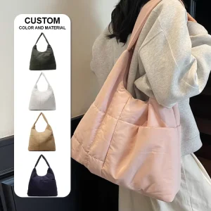 Plain Colours Cloud Quilted Pink Canvas Single Strap Shoulder Bags for Ladies