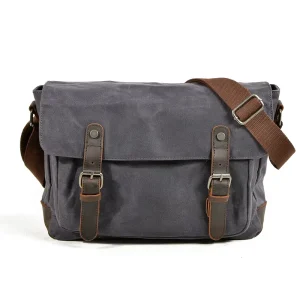 Plain Messenger Bags for Men Canvas Shoulder Messenger Bags Genuine Leather Messenger Bags