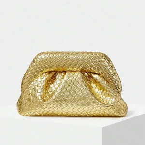 Pleated Evening Clutch Bag Metallic Color Simple Design PU Leather Woven Clutches
