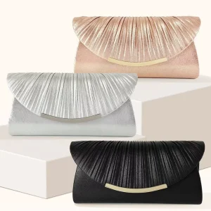 Pleated Ladies Evening Bag Corrugated Arc Metal Edge Large Capacity Evening Bag Polyester Envelope Evening Bag