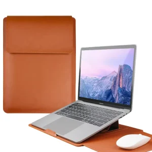 Pofeis Custom 14 15 16 Inch Slim Waterproof Faux Leather Case Business PU Leather Laptop Sleeve with Stand for Macbook