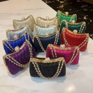 Polyester Fashionable Rhinestone-encrusted Evening Clutch Bag Luxury Women’s Sparkling Party Chain Shoulder Bag