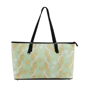 Popular Fashion Ladies Puakenikeni Lei PU Leather Large Tote Bag Handbag Hawaiian Women Leather Shoulder Bag with Custom Print