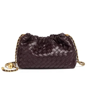 Popular PU Metal Chain Cloud Bag Fashionable Hand woven Polyester Women’s Single Strap ZIP Trendy Shoulder Woven Bags