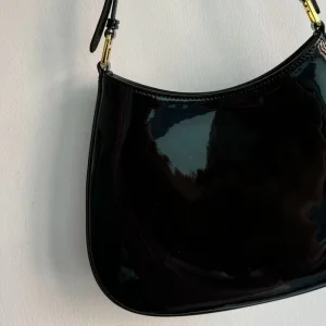 Popular Single Shoulder Armpit Bag Black Patent Leather Cowhide Sloping Bag Genuine Leather Handbags Women Purses Bags for Girls