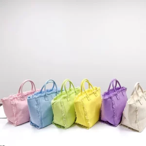 Popular USA Warehouse Free Shipping Low MOQ Mixed 6 Colors Women Handbags Tote Fringe Beach Bag Canvas Tote Bag Plain