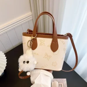 Popular Women’s New Spring Textured Waterproof PU Polyester Lining Bucket Shoulder Handbag Sacs Main Pour Femmes