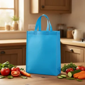 Portable Bright Blue Non Woven Tote Bag with Reinforced Handles for on Site Shopping and Outdoor Market Participation