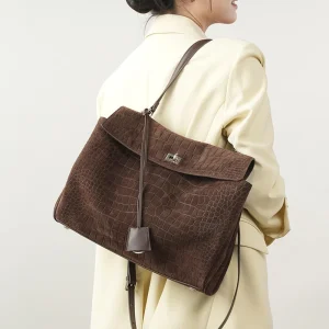Portable New High end Underarm Tote Bag Crocodile Pattern Casual Fashion Suede Large Capacity Shoulder Bag Two Zip Waterproof